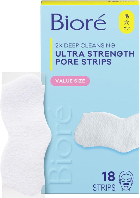 Bioré Witch Hazel Ultra Strength Blackhead Remover Pore Strips, Clears Pores up to 2x More than Original Pore Strips, features C-Bond Technology, Oil-Free, Non-Comedogenic Use, 18 Count (Pack of 12)
