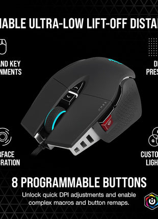 Corsair M65 RGB Ultra Tunable FPS Gaming Mouse Marksman 26,000 DPI Optical Sensor, Optical Switches, AXON Hyper-Processing Technology, Sensor Fusion Control, Tunable Weight System - Black