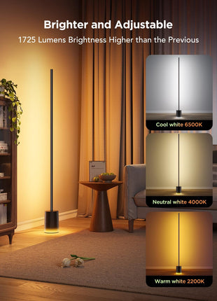 Govee Floor Lamp 2 with Matter, RGBIC, Warm Cool White LED, Alexa Compatible, 1725lm, Music Sync, Scene Modes, Smart Floor Lamp for Living Room, Bedroom, Black(1 Pack)