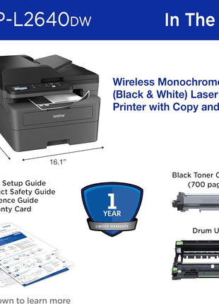 Brother DCP-L2640DW Wireless Compact Monochrome Multi-Function Laser Printer with Copy and Scan, Duplex, Mobile, Black & White | Includes Refresh Subscription Trial(1), Works with Alexa