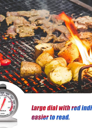 Stainless Steel Oven Thermometer 50-300°C/100-600°F, Analog Instant Read, Battery-Free Kitchen Cooking Thermometer, Hook & Stand Design Food Thermometer for Oven, Grill, Smoker, Fryer