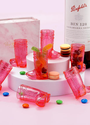 SAIAOKJ Cowboy Boot Shot Glasses, 12 Pcs 1 Oz Mini Plastic Boot Shot Glass, Reusable Plastic Boot Cups for Cowboy Cowgirl Western Theme Party Supplies Bachelorette Birthday Party Favors (Rose Red)