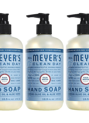 MRS. MEYER'S CLEAN DAY Hand Soap, Made with Essential Oils, Biodegradable Formula, Rain Water, 12.5 fl. oz - Pack of 3