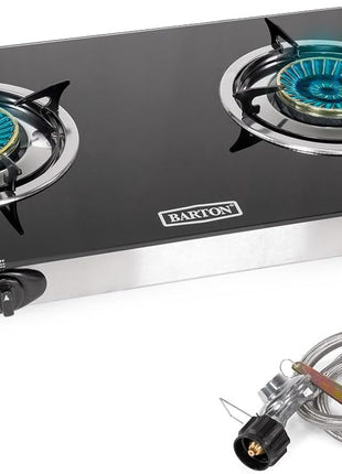 Barton Double Burner Stove w/Auto Ignition LPG Tempered Glass Outdoor Propane Portable Camping Cooktop Range 2-Burner Gas Burner