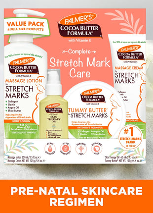 Palmer's Pregnancy Essentials Skin Care Kit, Cocoa Butter Formula (4 Piece) | Includes Massage Lotion, Massage Cream, Tummy Butter and Skin Therapy Oil for Stretch Marks, the ideal gift for mom to be