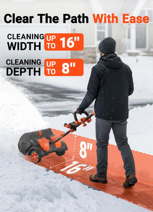 VOLTASK Cordless Snow Shovel with Wheels, 48V | 16-Inch | 4-Ah Brushless Cordless Snow Blower, Battery Snow Blower with Directional Plate & LED Lights (2 * 24V Battery & Dual Quick Charger Included)