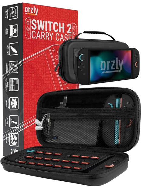 Orzly Case Compatible with Nintendo Switch 2 Protective Carry Case (2025 Model) with Screen Padding, Game Card microSD Pockets for Console and Accessories Screen Size 7.9" - Gift Boxed