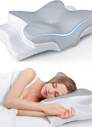 Ultra Pain Relief Cooling Pillow for Neck Support, Adjustable Cervical Pillow Cozy Sleeping, Odorless Ergonomic Contour Memory Foam Pillows, Orthopedic Bed Pillow for Side Back Stomach Sleeper
