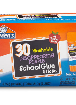 Elmer's Disappearing Purple School Glue Sticks, Washable, 7 Grams, 30 Count - Posters, Back to School, Bulk Pack for Classrooms, #1 Teacher Brand