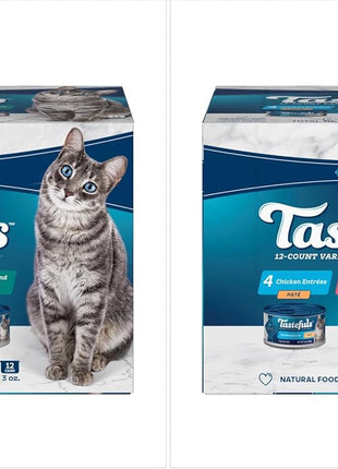 Blue Buffalo Tastefuls Natural Pate Wet Cat Food Variety Pack, Salmon, Chicken,Ocean Fish & Tuna Entrées 3-oz Cans (4 of Each Flavor), (Pack of 24)