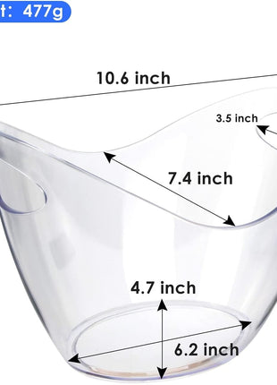 Ice Bucket Wine Bucket,Clear Acrylic 4 Liter Plastic Tub for Drinks and Parties, Food Grade, Perfect for Wine, Champagne or Beer Bottles