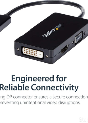 StarTech.com 3 in 1 DisplayPort Multi Video Adapter Converter - 1080p DP Laptop to HDMI VGA or DVI Monitor or Projector Display (DP2VGDVHD),VGA / DVI / HDMI (Black)