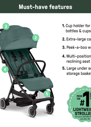 Ingenuity 3D Travelmate Pro Lightweight Travel Stroller with Fold-Away Ride-On Board for Toddlers, Airplane Overhead Bin Compatible, Car Seat Ready, One-Hand Fold