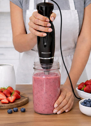 OVENTE Electric Corded Hand Blender, 300W with 2 Mixing Speeds Black HS560B | Handheld Immersion Stick Mixer with Stainless Steel Blades for Smoothies, Purees & Baby Food