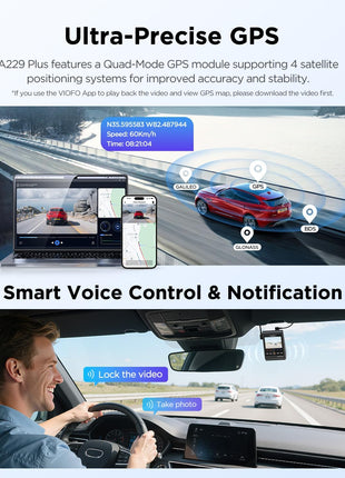VIOFO A229 Plus Dash Cam Front and Rear, Dual STARVIS 2 Sensors, 2 Channel HDR, 1440P+1440P Voice Control Car Dash Camera, 5GHz Wi-Fi, Voice Control, Ultra-Precise GPS