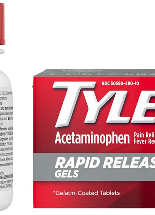 Tylenol Rapid Release Extra Strength Gelcaps, Acetaminophen 500 mg per Gel, Laser Drilled Holes Allow Fast, Strong Pain Relief, Fever Reducer, Gentle on Stomach, 100 Count Size
