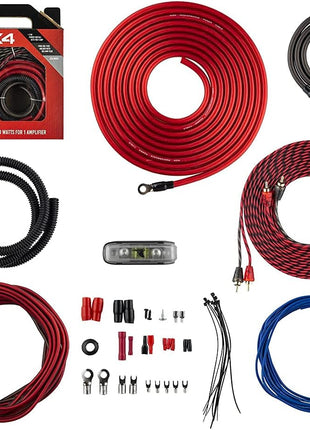 DS18 AK4 Complete 4 Gauge CCA Amplifier Installation Wiring Kit - Ampkit Helps Make Connections, Brings Power to Your Radio, Subwoofers, Speakers with Super Flex Wire - 1200W for 1 Amplifier