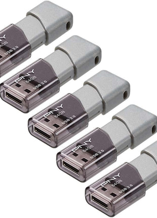 PNY 64GB Turbo Attaché 3 USB 3.0 Flash Drive, Silver (Pack of 5)