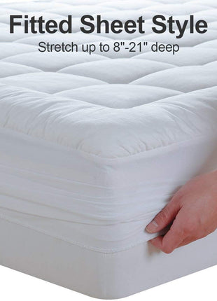 EASELAND Queen Size Mattress Pad Pillow Top Mattress Cover Quilted Fitted Mattress Protector Cotton Top Stretches up 8 21 inch Deep Pocket Cooling Mattress Topper (60x80 inch, White)