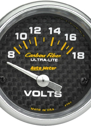Auto Meter 4791 Carbon Fiber Electric Voltmeter Gauge, 2.3125 in.