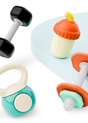 iPlay, iLearn Baby First Gym Rattle Set, Infant Dumbbell Weights Teething Rattles 3-6-12 Month, Newborn Workout Sensory Stroller Toy, Babies Birthday Shower Gift 5 7 8 9 10 Month Toddler Boy Girl-4PCS