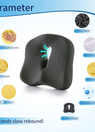 Memory Foam Seat Chair Cushion for Relieves Back Sciatica Pain Tailbone Pain Coccyx Degenerating Disc Orthopedic Osteoarthritis Prostate Cushion Low Back Pain Cushion Hip Shaping (Dark Gray)