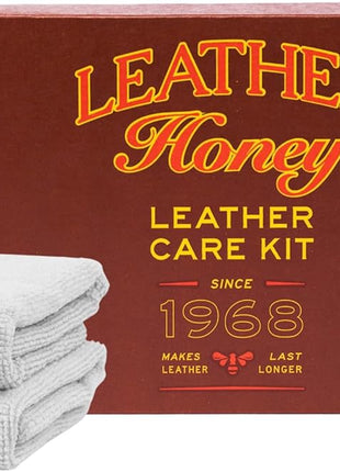 Leather Honey Complete Leather Care Kit: Cleaner, Conditioner, 2 Cloths. Non-Toxic Leather Care Made in the USA Since 1968. Restore Couches, Car Seats & Interior, Jackets, Shoes & Bags. for Any Color