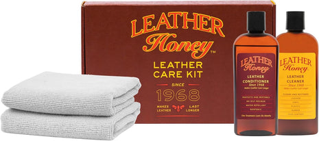 Leather Honey Complete Leather Care Kit: Cleaner, Conditioner, 2 Cloths. Non-Toxic Leather Care Made in the USA Since 1968. Restore Couches, Car Seats & Interior, Jackets, Shoes & Bags. for Any Color