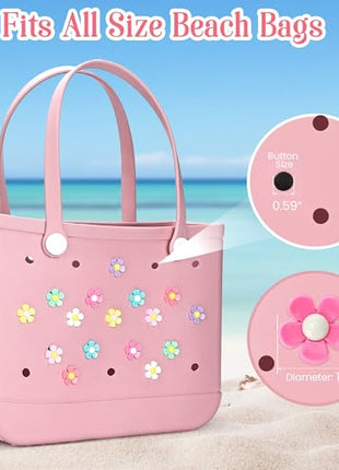 Ella & Emma 16pcs Flower Charm Accessory for Bogg Bags and Simply Southern Totes, Decorative Accessories to Customize Your Beach Tote Bag