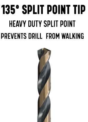 Drill America - KFD3/16P12 3/16 inch High Speed Steel Black & Gold KFD Split Point Drill Bit (Pack of 12), KFD Series