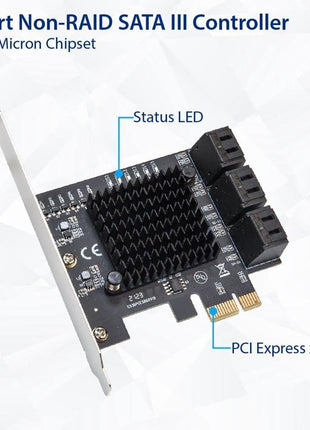 IO CREST 6 Port SATA III to PCIe 3.0 x1 Non-RAID Expansion Card JMB575 JMB582 Low Profile Bracket (SY-PEX40166)