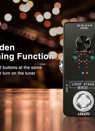 LEKATO Guitar Looper Pedal Effect Pedal with Tuner Function Looper Pedal Loops 9 Loops 40 minutes Record Time with USB Cable and 9V 0.6A Pedal Power Supply Adapter