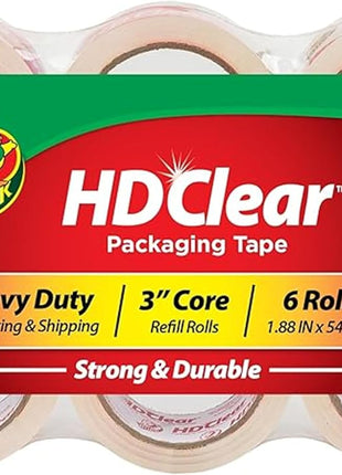 Duck HD Clear Packing Tape Refills - 6 Rolls of Heavy Duty Shipping and Moving Packing Tape - Clear Strong Packaging Tape for Boxes, Packing and Moving Supplies - 1.88 In. x 54.6 Yards (441962)