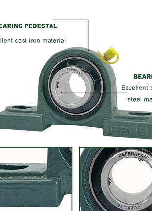 UCP205-16 Pillow Block Bearing 1 inch Shaft Pack of 2 Mounted Bearings p205 Cast Iron with 1 inch Bore, Self Alignment