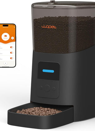 WOPET 6L Automatic Cat Feeder,Wi-Fi Enabled Smart Pet Feeder for Cats and Dogs,Auto Dog Food Dispenser with Portion Control, Distribution Alarms and Voice Recorder Up to 15 Meals per Day