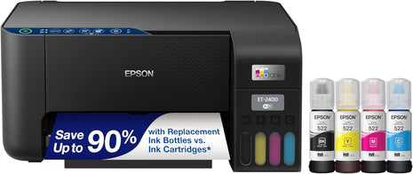 Epson EcoTank ET-2400 Wireless Color All-in-One Supertank Printer | Cartridge-free print, scan, copy; up to 10 ppm, borderless photo printing; ideal for home and everyday use