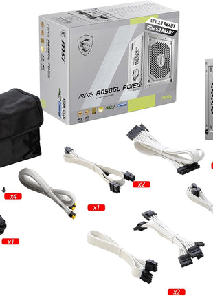 MSI MAG A850GL PCIE5 White, Fully Modular Compact Gaming 850W Power Supply, 80+ Gold, ATX 3.1 & PCIe 5.1 Ready, Native Dual-Color 12V-2x6 Cable, 10 Year Warranty