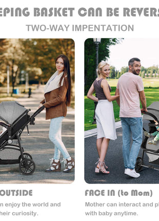 BABY JOY Baby Stroller, 2 in 1 Convertible Carriage Bassinet to Stroller, Pushchair with Foot Cover, Cup Holder, Large Storage Space, Wheels Suspension, 5-Point Harness (Gray)