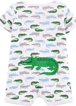 Simple Joys by Carter's Baby Boys 3-Pack Snap-up Rompers, Navy Stripe/Red Construction/White Alligator, 6-9 Months