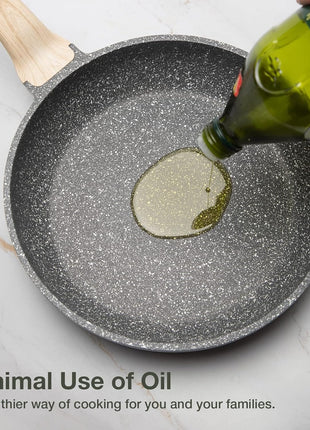 CAROTE Non Stick Frying Pan Skillet, Nonstick Granite Fry Pan with Glass Lid, Egg Pan Omelet Pans, Stone Cookware Chef's Pan, PFOA Free (Classic Granite, 10 Inch)