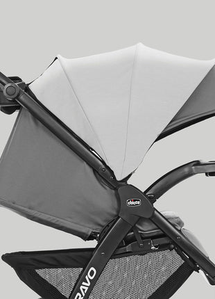 Chicco Bravo LE Stroller with Car Seat Compatibility, Compact Fold | Pewter/Grey, lightweight stroller, UPF 50+ canopy, GREENGUARD Gold, removable seat, 5-point harness, all-wheel suspension