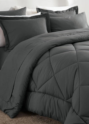 CozyLux Queen Comforter Set Dark Grey   Bed in a Bag Queen Size 7 Pieces, Luxury Soft Bed Set for All Seasons, Bedding Set with Down Alternative Comforter, Sheets, Pillowcases & Shams