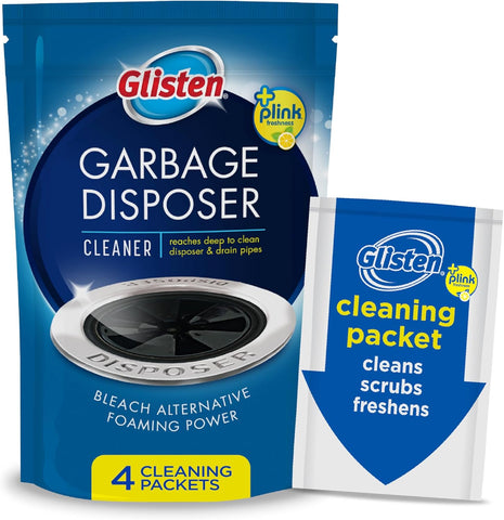 Glisten Garbage Disposer Cleaner, Lemon Scent Odor Eliminator, 4 Packets | Powerful Foaming Action Helps Remove Buildup; Regular Use Helps Prevent Odor & Protects Blades & Sidewalls, Made in USA