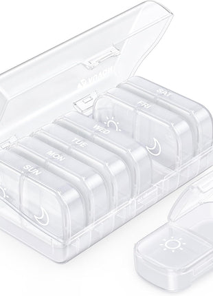 AUVON Weekly Pill Organizer 2 Times a Day, One-Side Large Opening, Easy‐Use | AM PM Pill Case, XL Pill Box 7 Day, Travel Medication Organizer for Medication, Vitamins, Fish Oils, Supplements, Black