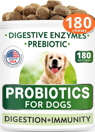 Glucosamine Bacon Flavor + Dog Probiotics Bundle - Joint Pain Relief + Gas, Diarrhea Relief - Chondroitin, MSM, Omega-3 + Digestive Enzymes, Prebiotics - Chewable Fiber - 300 Soft Chews - Made in USA
