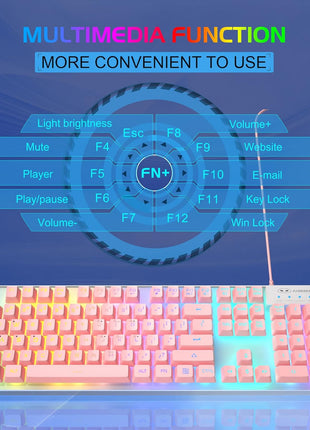 Gaming Keyboard and Mouse Combo, K1 RGB LED Backlit Keyboard with 104 Keys Computer PC Gaming Keyboard for PC/Laptop (Pink)