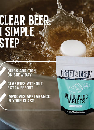 Craft A Brew - Whirlfloc Tablets - Brew Clearer Beer - For At Home Beer Brewing - Reduces Haze of At Home Brewed Beer - Blend of Irish Moss & Purified Carrageenan - Use on Brew Day - 50 Count Tablets