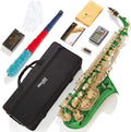 Mendini By Cecilio Alto Saxophone for Beginners, E Flat Tenor Saxophone for Students Musicians with Tuner, Mouthpiece, Case, 10 Reeds, Grease, Cleaning Cloth & Rod, Gloves, Strap, Lesson Book (Green)