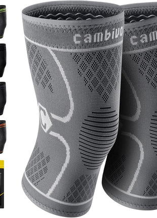 CAMBIVO 2 Pack Knee Braces for Women & Men, Knee Compression Sleeves for Knee Pain Relief, Knee Support with Non-Slip Silicone, Breathable, for Running, Workout, Weightlifting & Daily Use, Arthritis Support (Black, Medium)