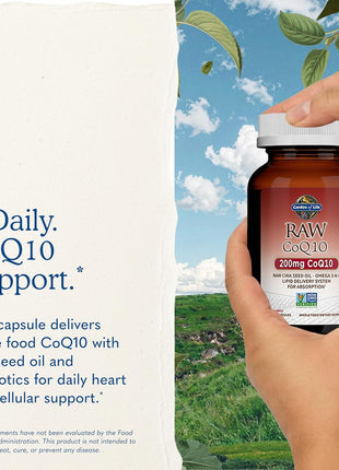 Garden of Life Raw CoQ10 200mg, with Omega 3 6 9 for Heart Health, 60ct | Vegetarian Omega 3 6 9 Supplement Raw Co Q 10 Chia Seed Oil, Whole Food Nutrition with Antioxidant Support, Coenzyme q10